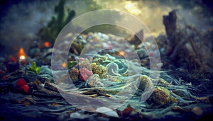 Landscape with ecological disaster. Polluted earth, illustration