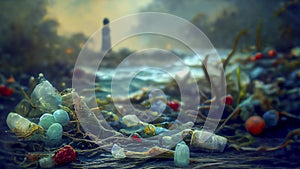 Landscape with ecological disaster. Polluted earth, illustration