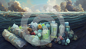 Landscape with ecological disaster. Polluted earth, illustration