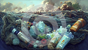 Landscape with ecological disaster. Polluted earth, illustration