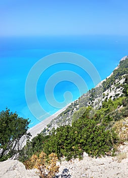 landscape of Egremni beach at Lefkada island Greece - Ionian sea