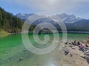 Landscape of Eibsee lake in Germany, Bavaria.