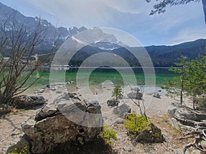 Landscape of Eibsee lake in Germany, Bavaria.