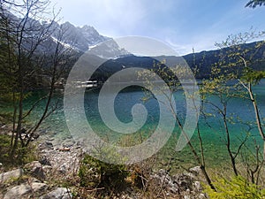 Landscape of Eibsee lake in Germany, Bavaria.