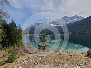 Landscape of Eibsee lake in Germany, Bavaria.