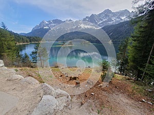 Landscape of Eibsee lake in Germany, Bavaria.