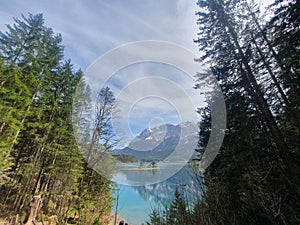 Landscape of Eibsee lake in Germany, Bavaria.