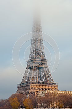 Landscape with eiffel tower and fog