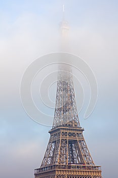 Landscape with eiffel tower and fog  in Paris