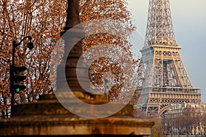 Landscape with eiffel tower in Paris, France in evening