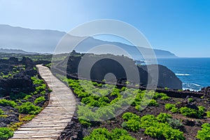 Landscape of El Hierro island viewed from a costal path connecting La Maceta and Punta Grande, Canary islands, Spain photo
