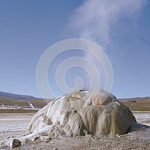 Landscape of El Tatio geothermal field with Georgians in the Andes mountains, Atacama, Chile photo