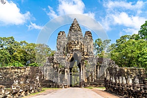 Landscape with entrance gate to Angkor Thom