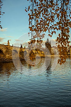 landscape in evening in autumn in Prague, Czech Republic