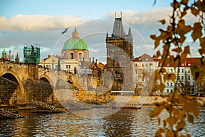 landscape in evening in autumn in Prague, Czech Republic