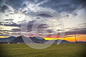 Landscape on the evening at the sunset with Deva citadel