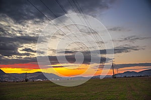 Landscape on the evening at the sunset with Deva citadel