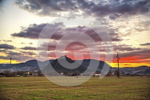 Landscape on the evening at the sunset with Deva citadel