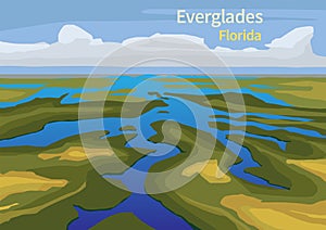 Landscape of Everglades saw grass, Florida