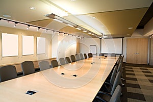 Landscape of executive boardroom in office.