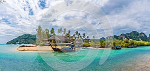 Landscape with exotic beach Loh ba kao Bay in Phi Phi island, Krabi Province, Andaman Sea, Thailand