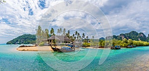 Landscape with exotic beach Loh ba kao Bay in Phi Phi island, Krabi Province, Andaman Sea, Thailand photo