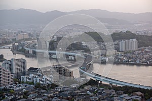 Landscape of Expressway across the river at fukuoka Fukuoka city