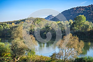 Landscape in the fall season near river