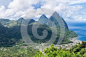 Landscape of the famous Pitons mountain in St Lucia, Caribbean