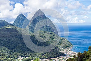 Landscape of the famous Pitons mountain in St Lucia, Caribbean