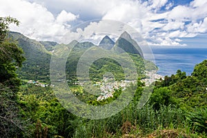 Landscape of the famous Pitons mountain in St Lucia, Caribbean