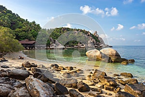 Landscape of famous scenic empty tropical paradise Freedom Beach on Koh Tao islan