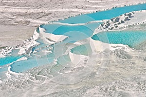 Landscape with famous terraces - Landmark attraction in Pamukkale, Turkey