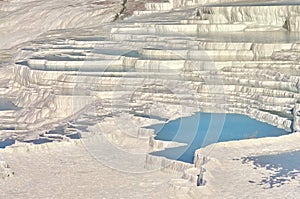 Landscape with famous terraces of Pamukkale, landmark attraction in Turkey