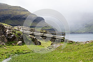 Landscape on the Faroe Islands with bridge