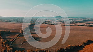 Landscape of a field and a village of western Ukraine. Aerial view.