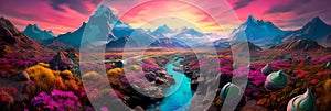 landscape filled with psychedelic colors, shapes, and patterns that alter perception and reality. Generative AI