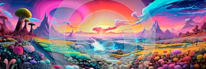 landscape filled with psychedelic colors, shapes, and patterns that alter perception and reality. Generative AI