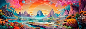 landscape filled with psychedelic colors, shapes, and patterns that alter perception and reality. Generative AI