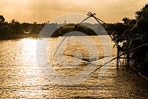 Landscape of fisherman`s village in Thailand with a number of fishing tools called photo