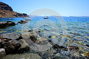 Landscape with fishing boats and beautiful Agean sea