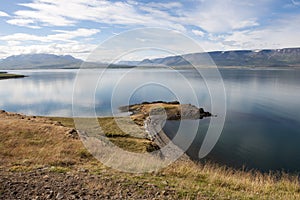 Landscape with fjord and shore, Akureyri, Iceland