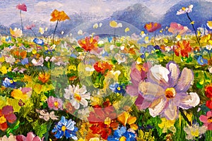 Landscape flower meadow oil painting