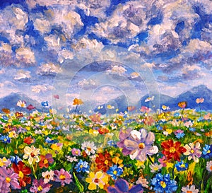 Landscape flower meadow oil painting