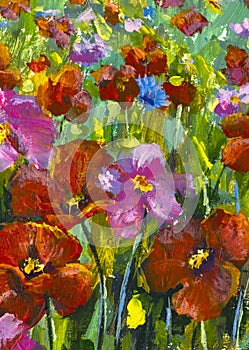 Landscape flower meadow oil painting
