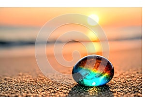 Landscape focus of glass stoon in the Beach with sunset background.