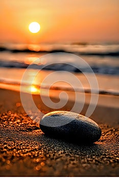 Landscape focus of  stoon in the Beach with sunset background.