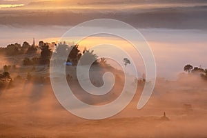 Landscape fog in morning sunrise at Khao Takhian Ngo View Point