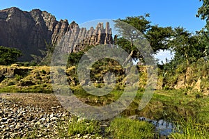 Landscape at the foot of the Gheralta Mountains