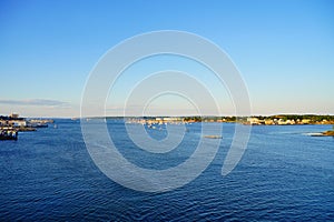 Landscape of Fore river and Portland downtown in Portland, Maine, USA